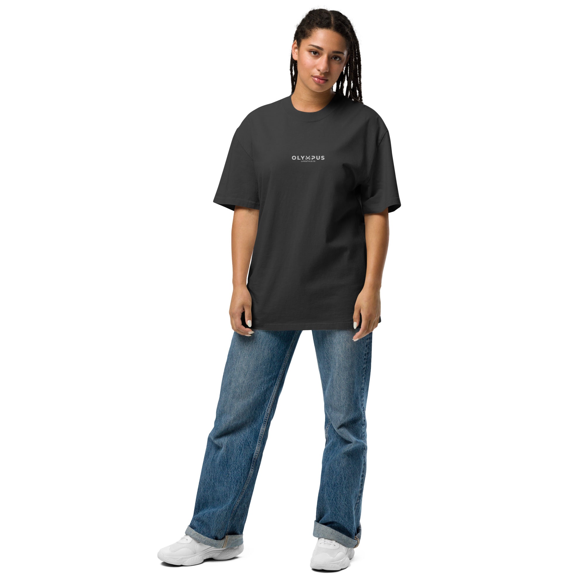 Olympus Women's Embroidered Oversized T-Shirt White Text Logo