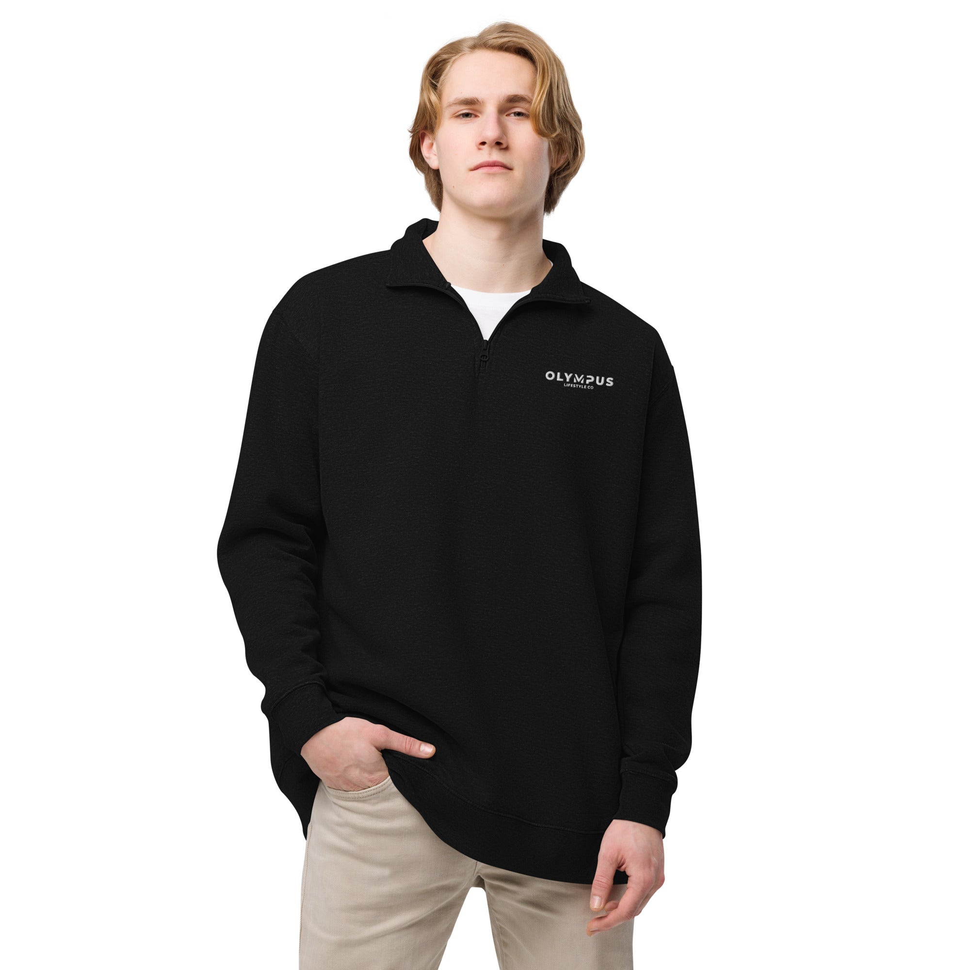 Olympus Men's Embroidered Fleece Pullover White Text Logo