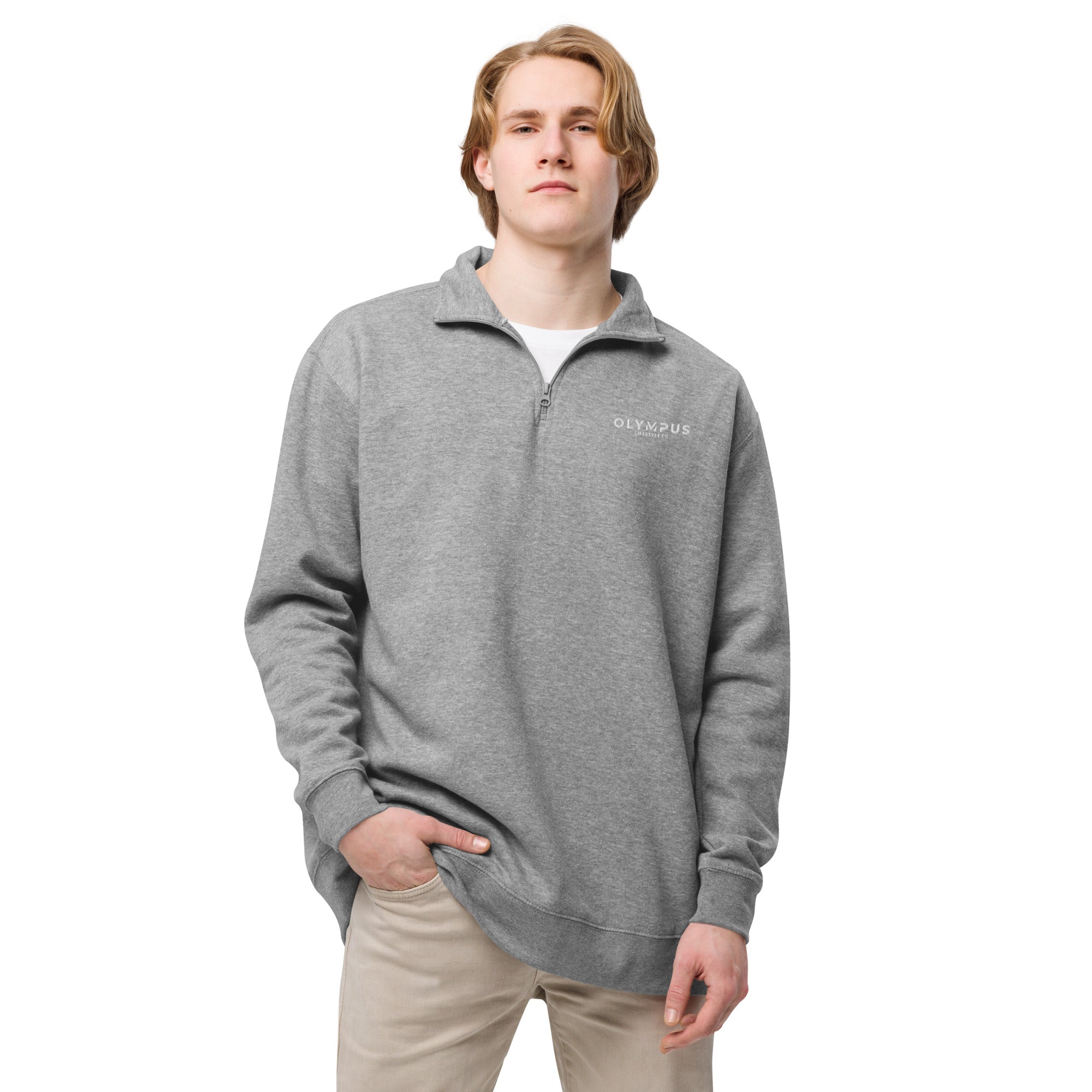 Olympus Men's Embroidered Fleece Pullover White Text Logo