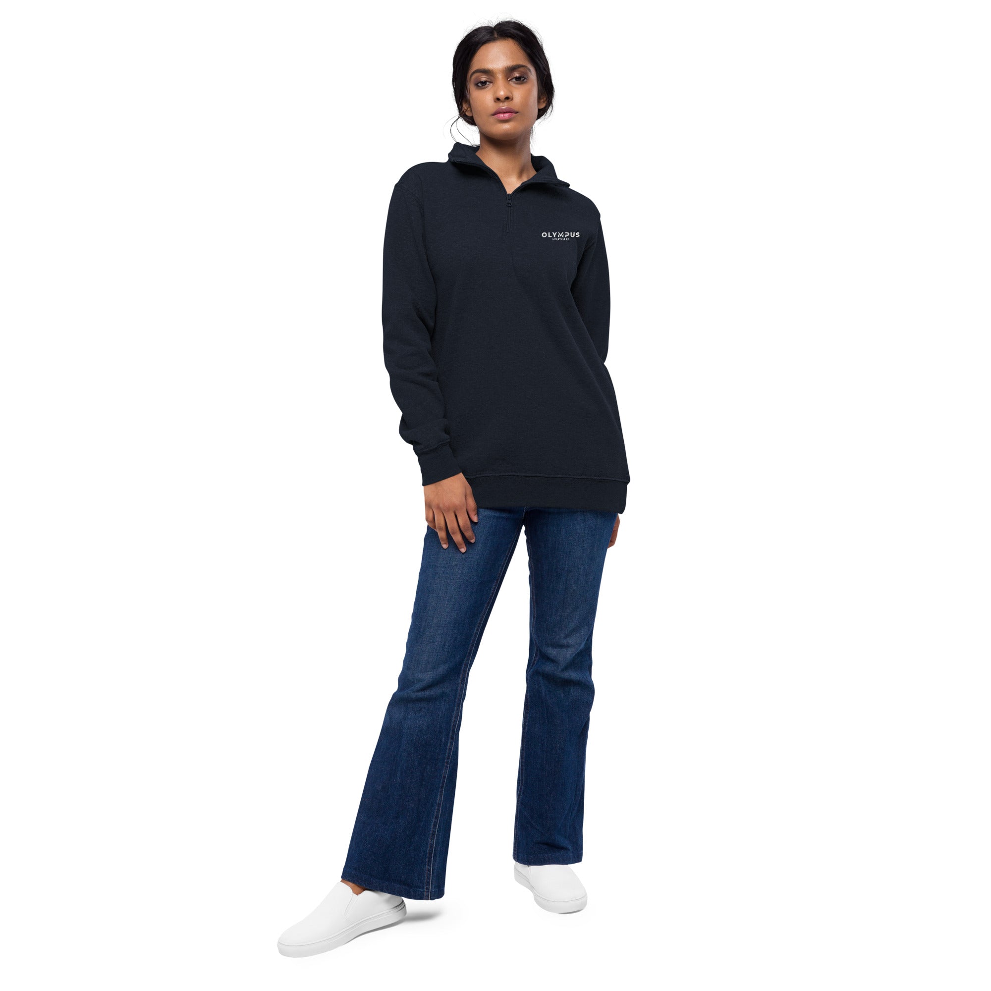 Olympus Women's Embroidered Fleece Pullover White Text Logo