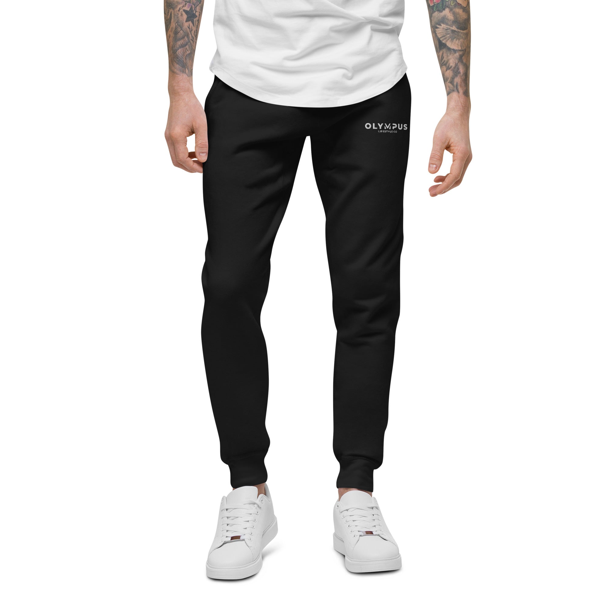 Olympus Men's Black Fleece Sweatpants White Text Logo