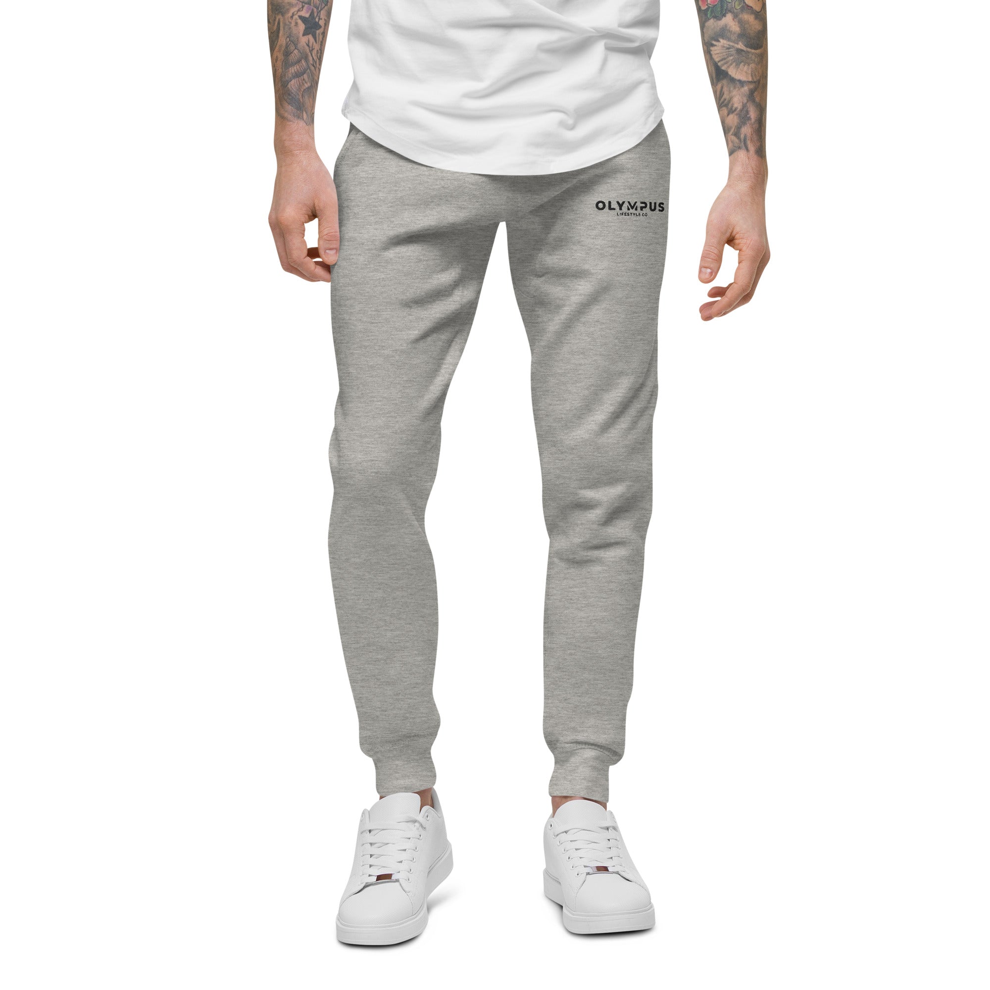 Olympus Men's Grey Fleece Sweatpants Black Text Logo