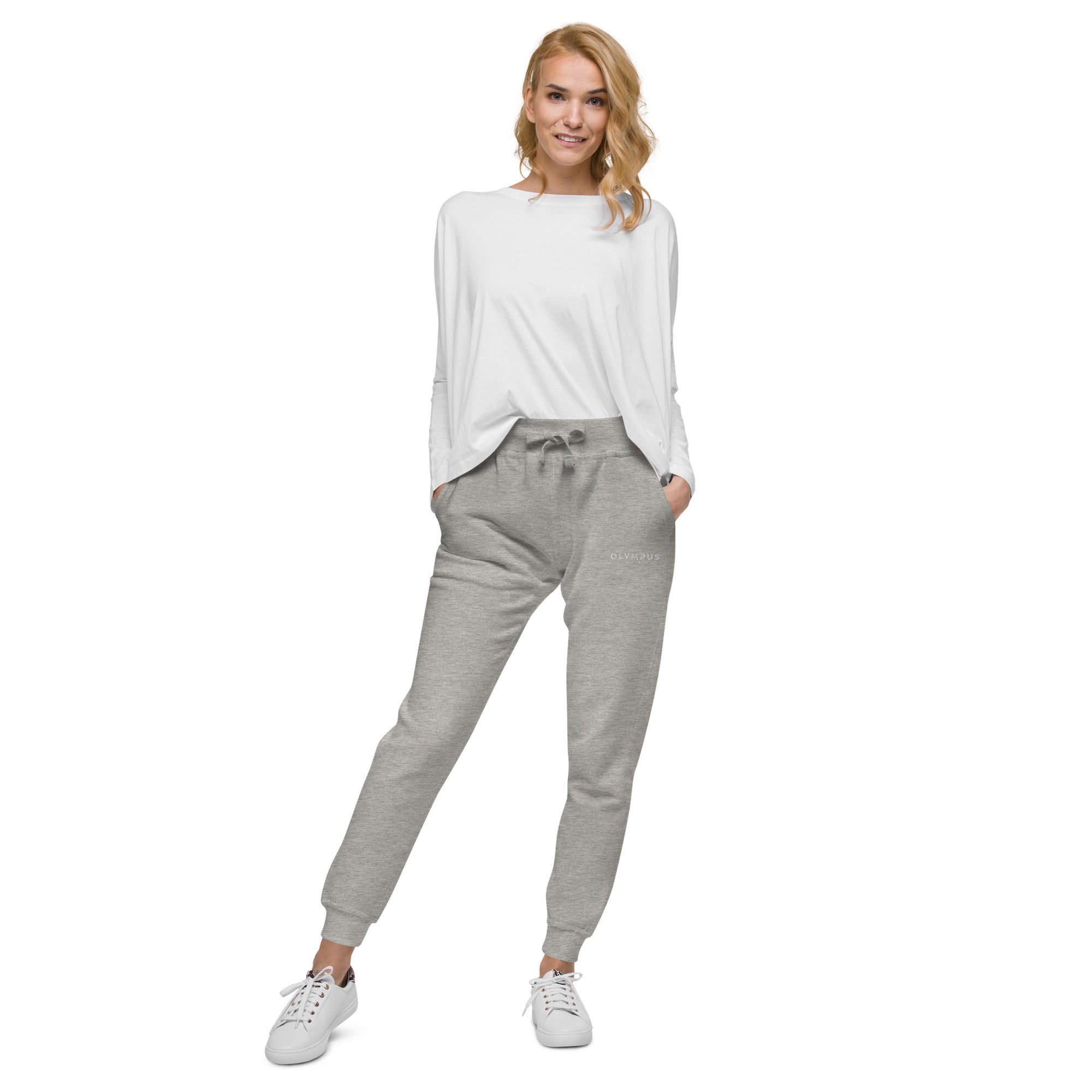 Olympus Women's Grey Fleece Sweatpants White Text Logo
